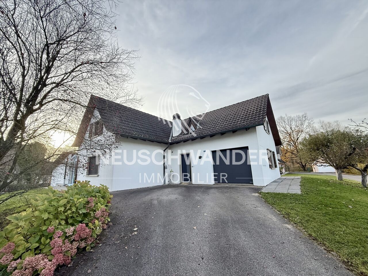 Vue de l'entrée principale et du garage
