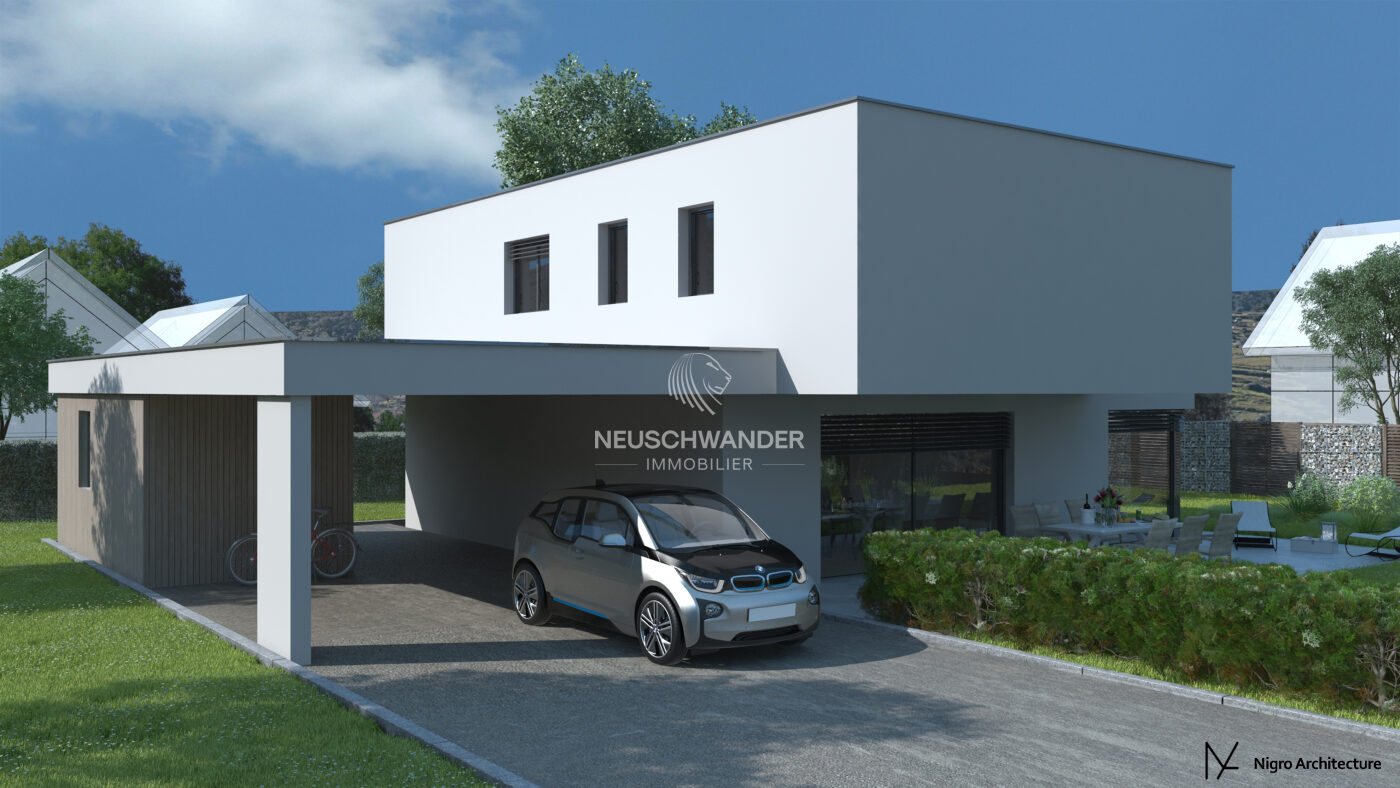 Entrée avec couvert à voitures et réduit