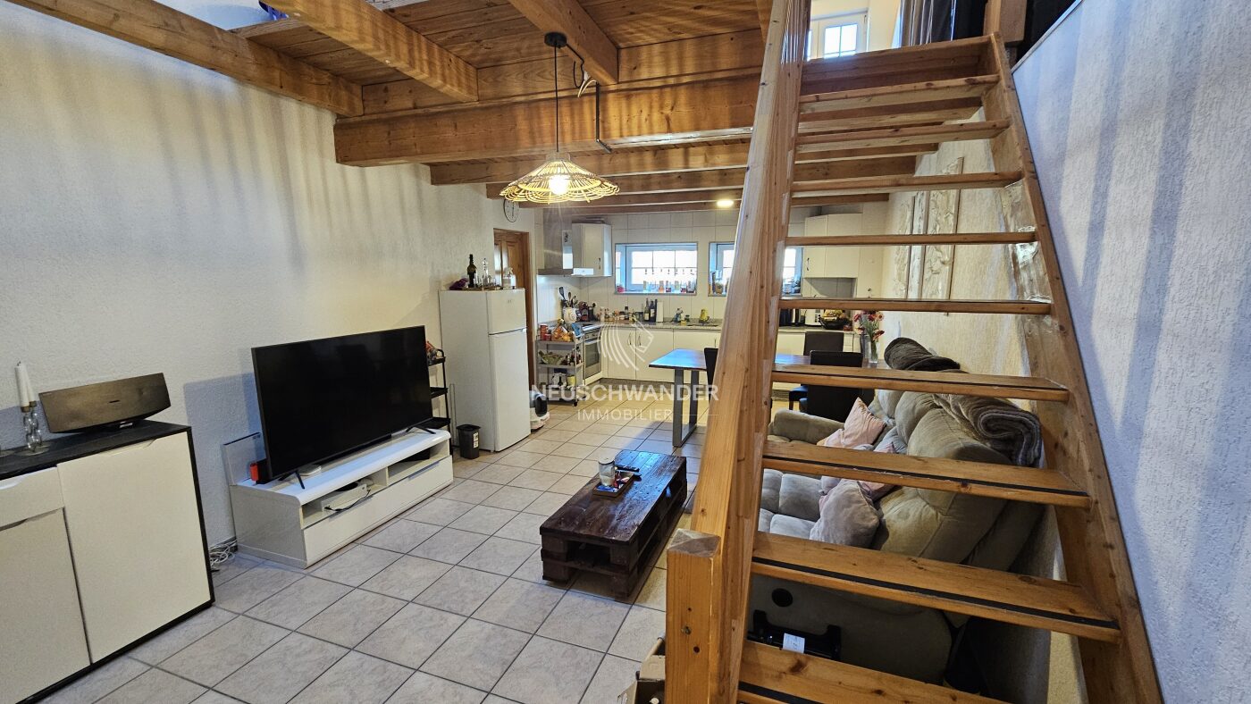 Séjour avec accès à la mezzanine/chambre