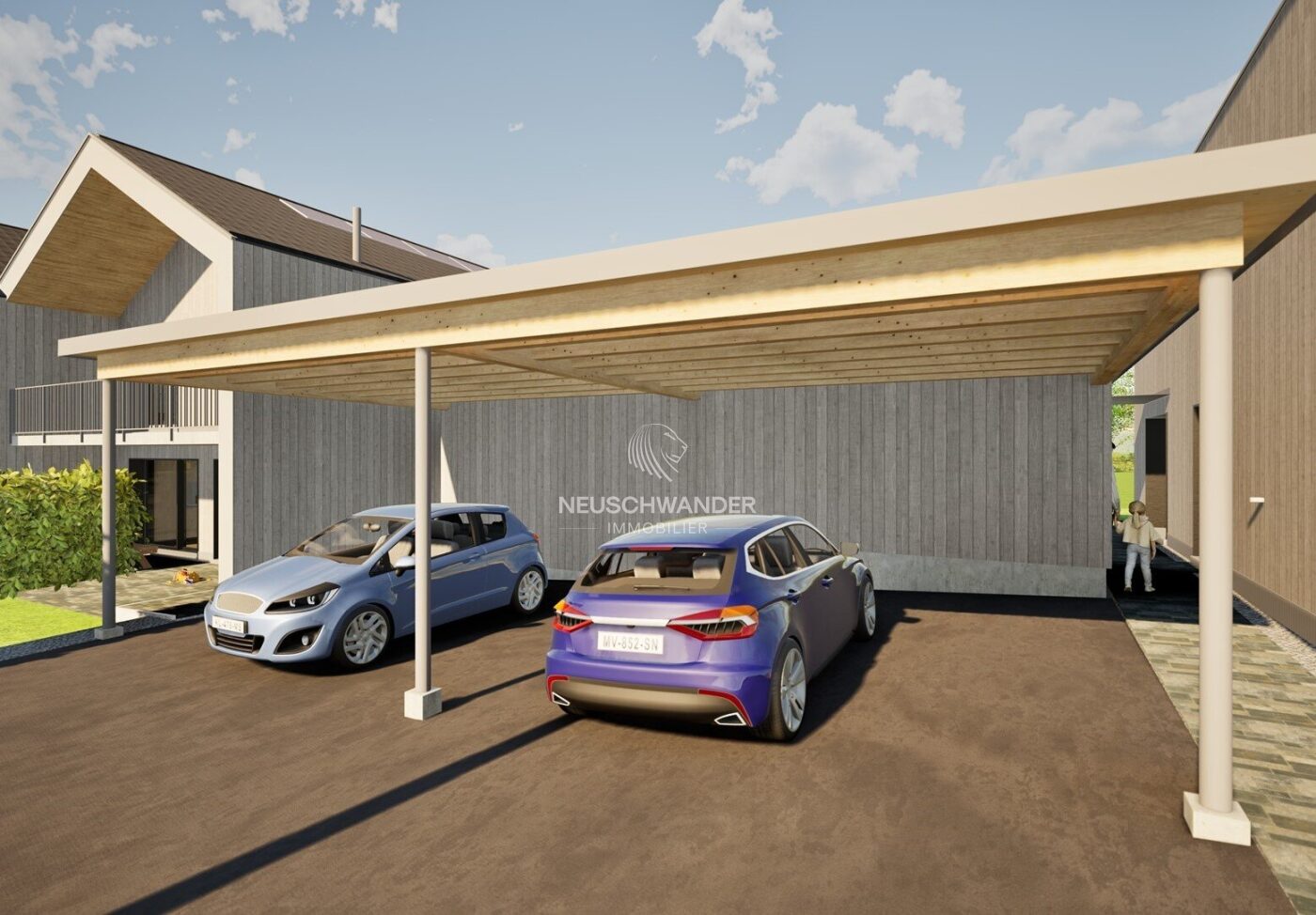 Couvert à voiture - option bois double