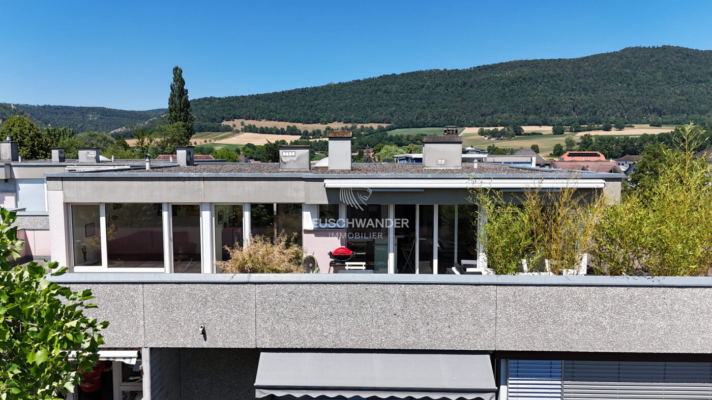 Vue de la terrasse principale, attique dominant le quartier