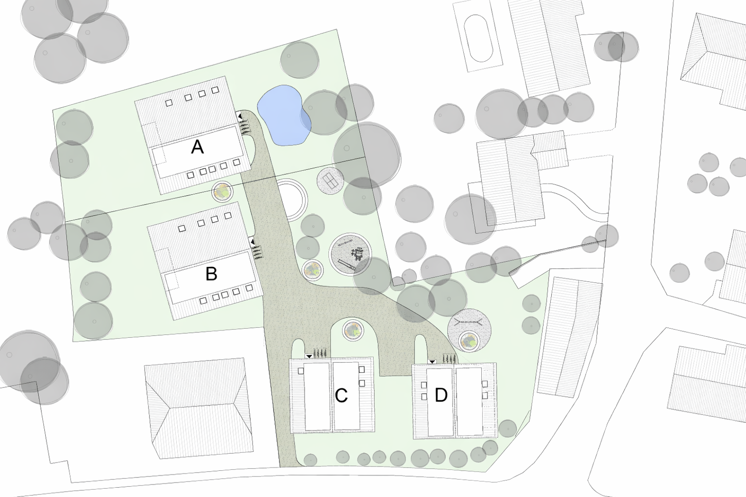 Quatre bâtiments regroupant 21 appartements, pensés pour offrir un cadre de vie harmonieux.